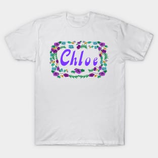 Top 10 best personalised gifts 2022  - Chloe personalised,personalized name in purple with floral border - custom name T-Shirt